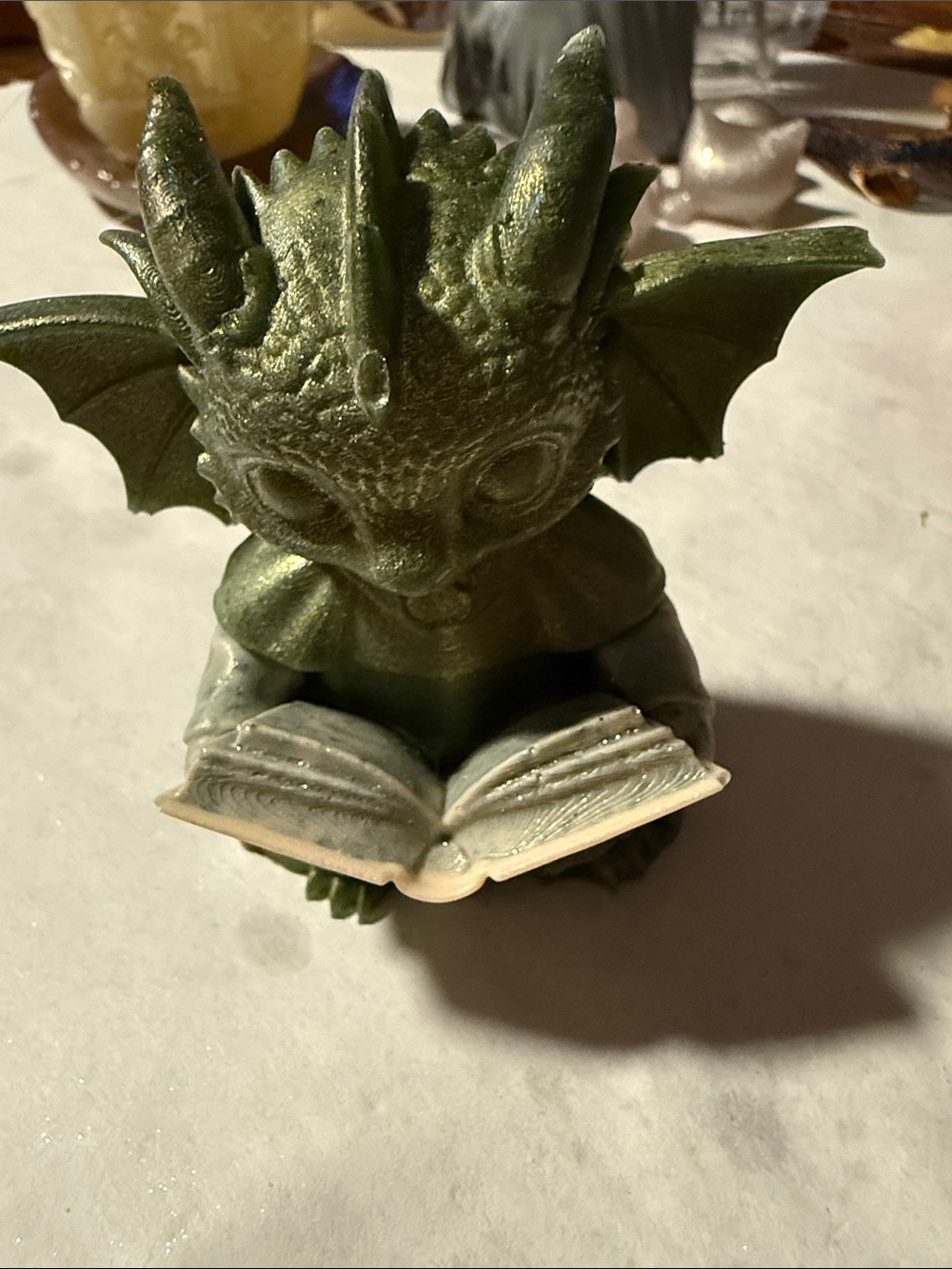 Green Dragon Reading a Book Figurine for Child’s Bedroom